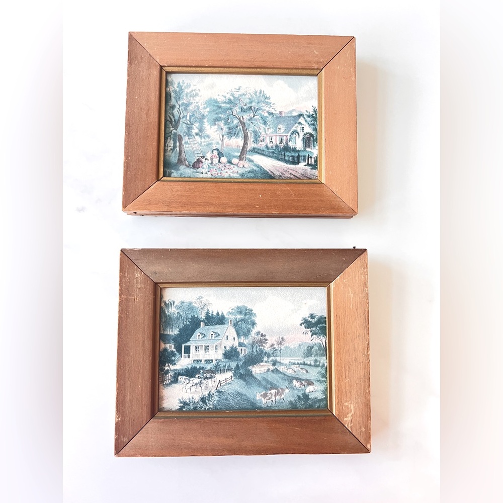 Vintage Wood Framed Pastoral Scenes 2 Pack Unique 8"×6.5"